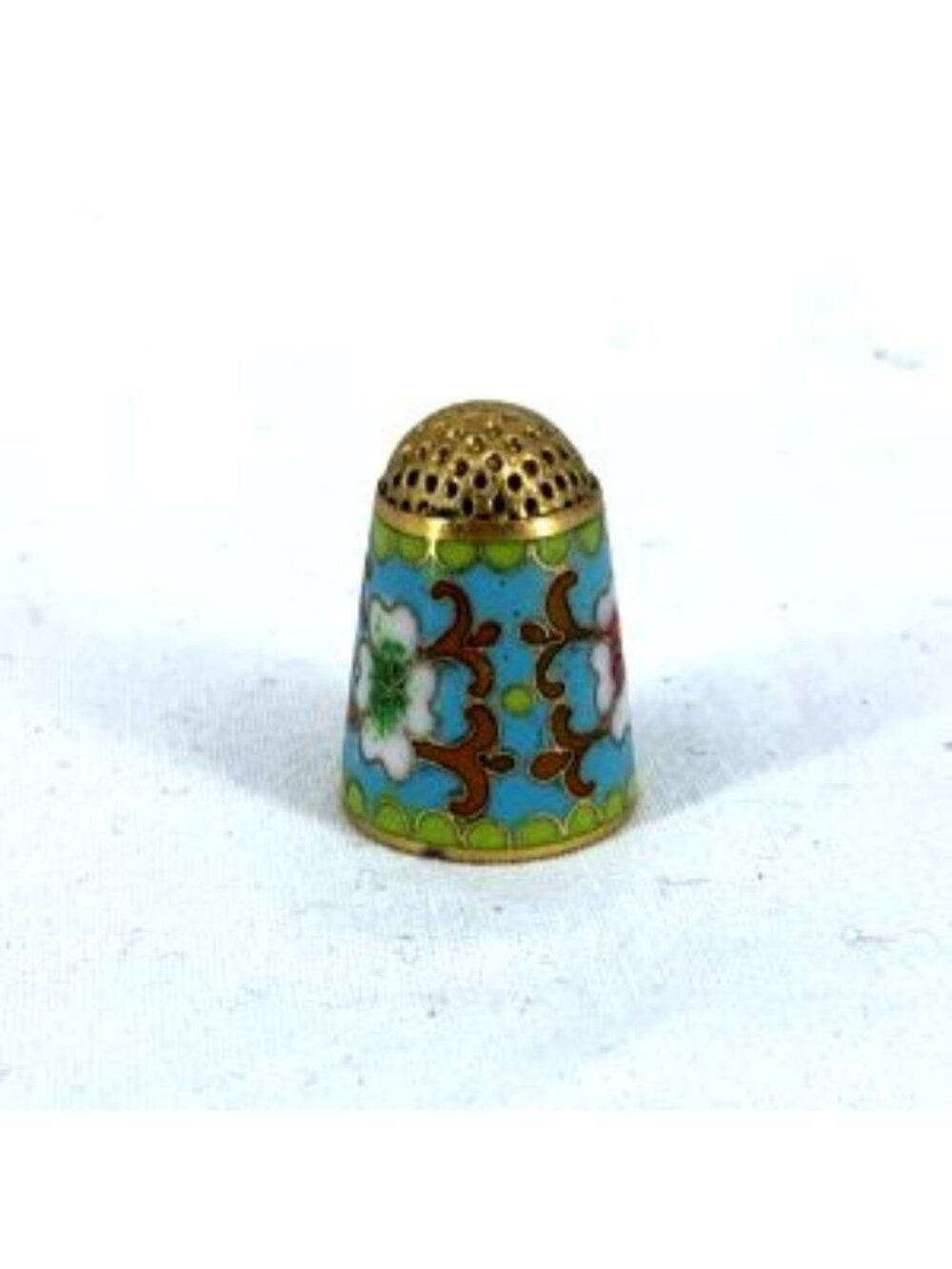 Cloisonne Brass Thimble Enamel Flowers Vintage